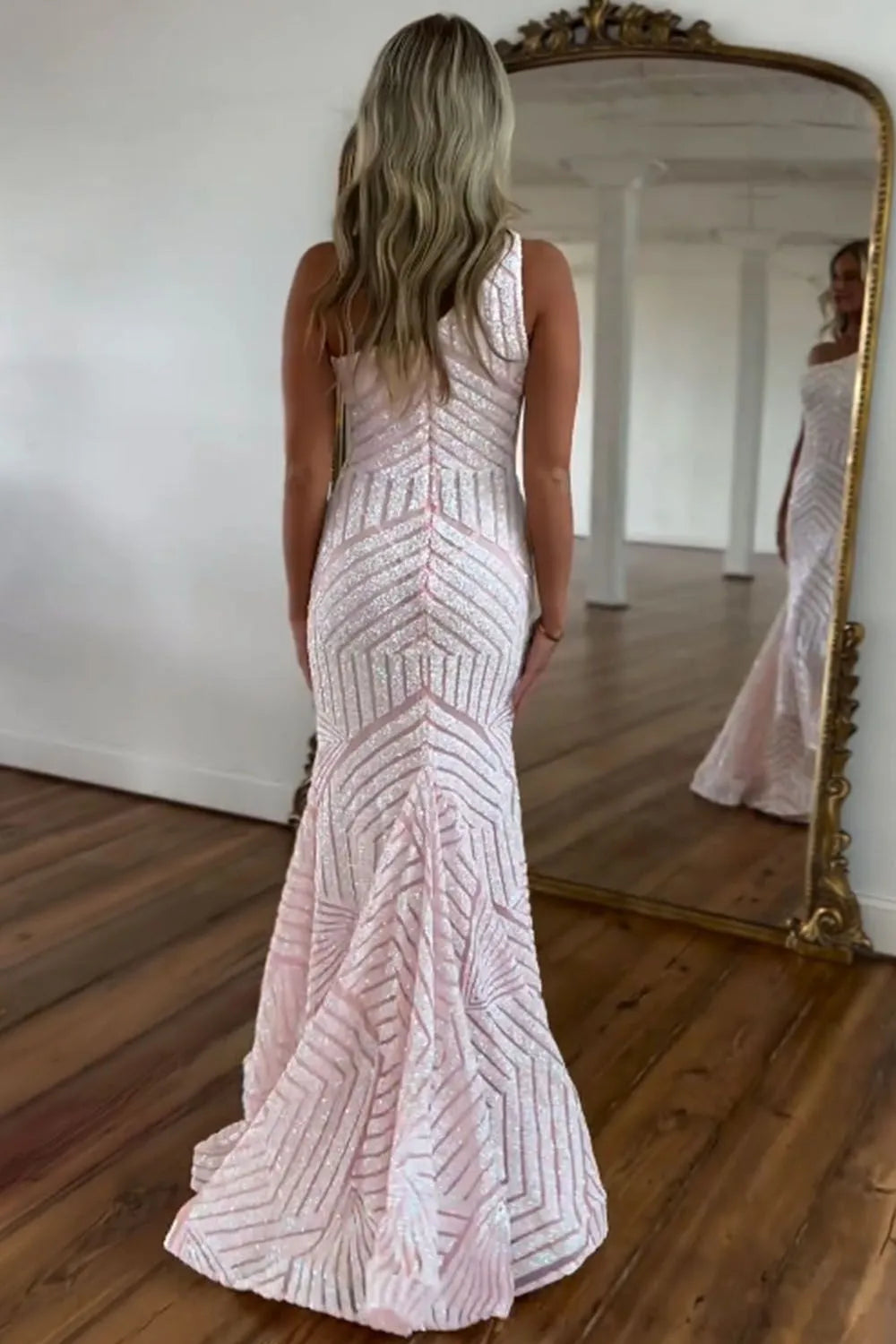 Fuchsia One-Shoulder Long Mermaid Prom Dress with Sparkly Sequins