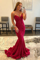 Long Pink Sequined Prom Dress with Sweetheart Mermaid Silhouette