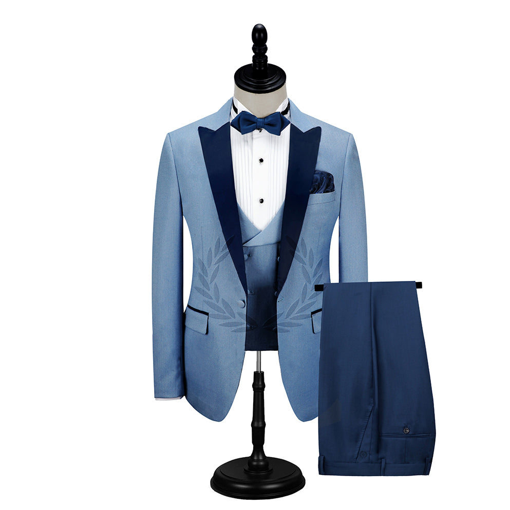 Fashion Blue Wedding Tuxedos Party Prom Suit for Guys Dark Navy with Peak Lapel