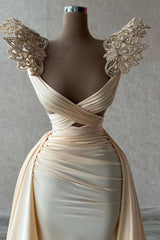 Gorgeous V-Neck Evening Dress Beadings Sleeveless Mermaid With Slit