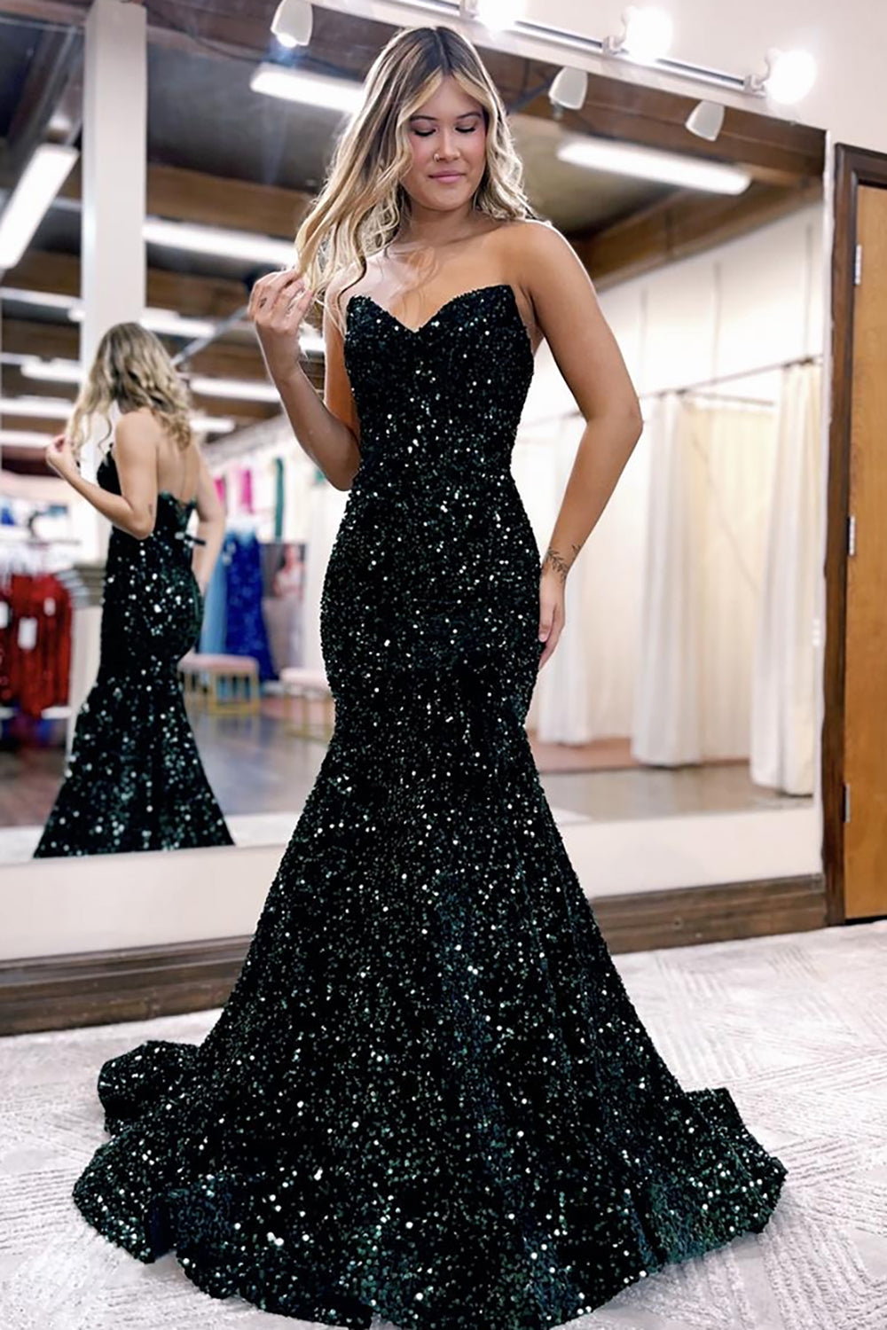 Long Mermaid Prom Dress with Sparkly Royal Blue Sweetheart Sequins
