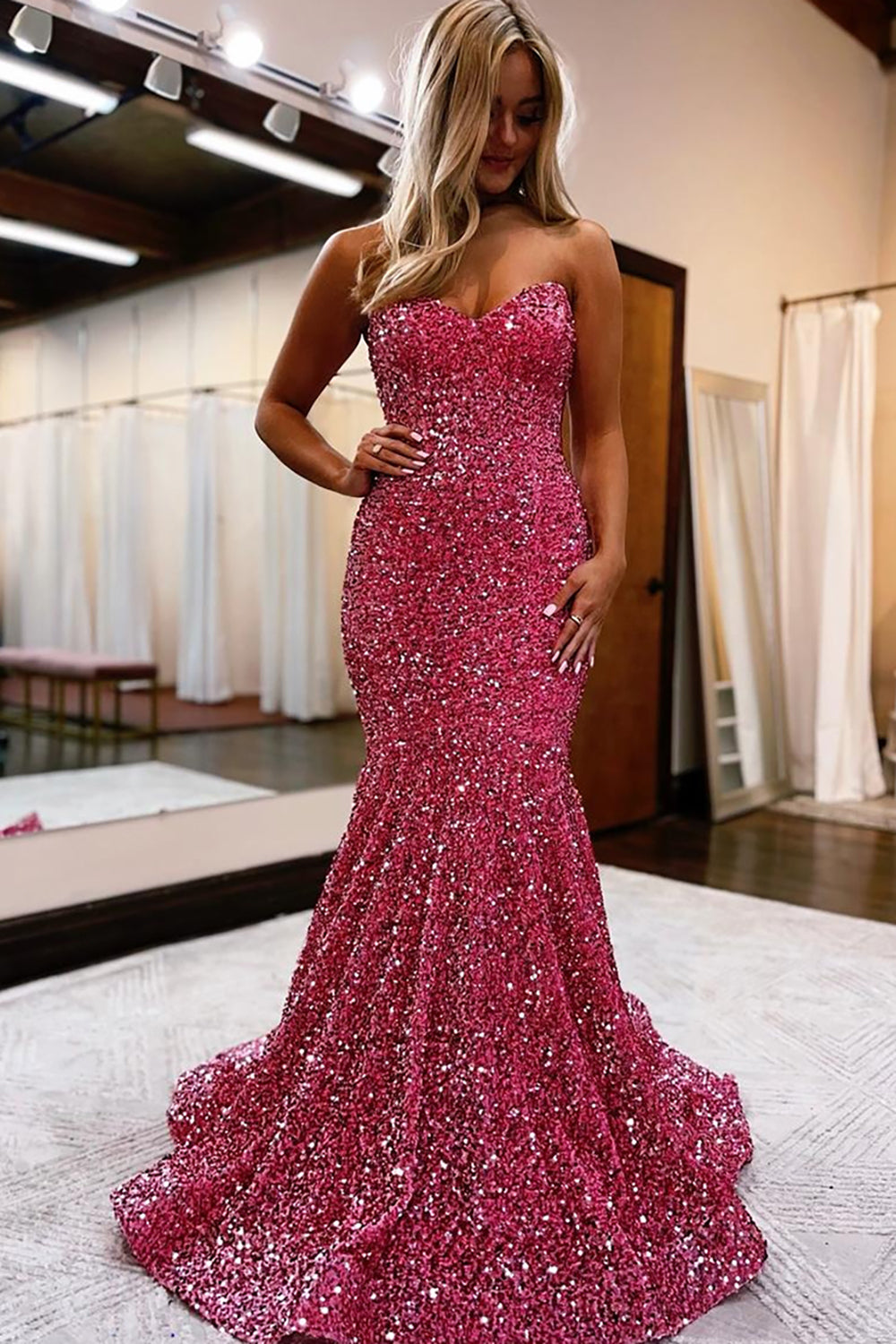 Long Mermaid Prom Dress with Sparkly Royal Blue Sweetheart Sequins