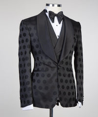 Handsome Three-Piece Shawl Lapel Formal Suit for Prom with Black Pattern
