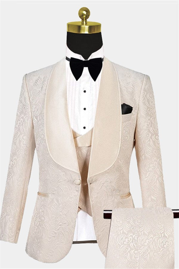 Stylish White Shawl Lapel Wedding Tux Ideas with Three Pieces