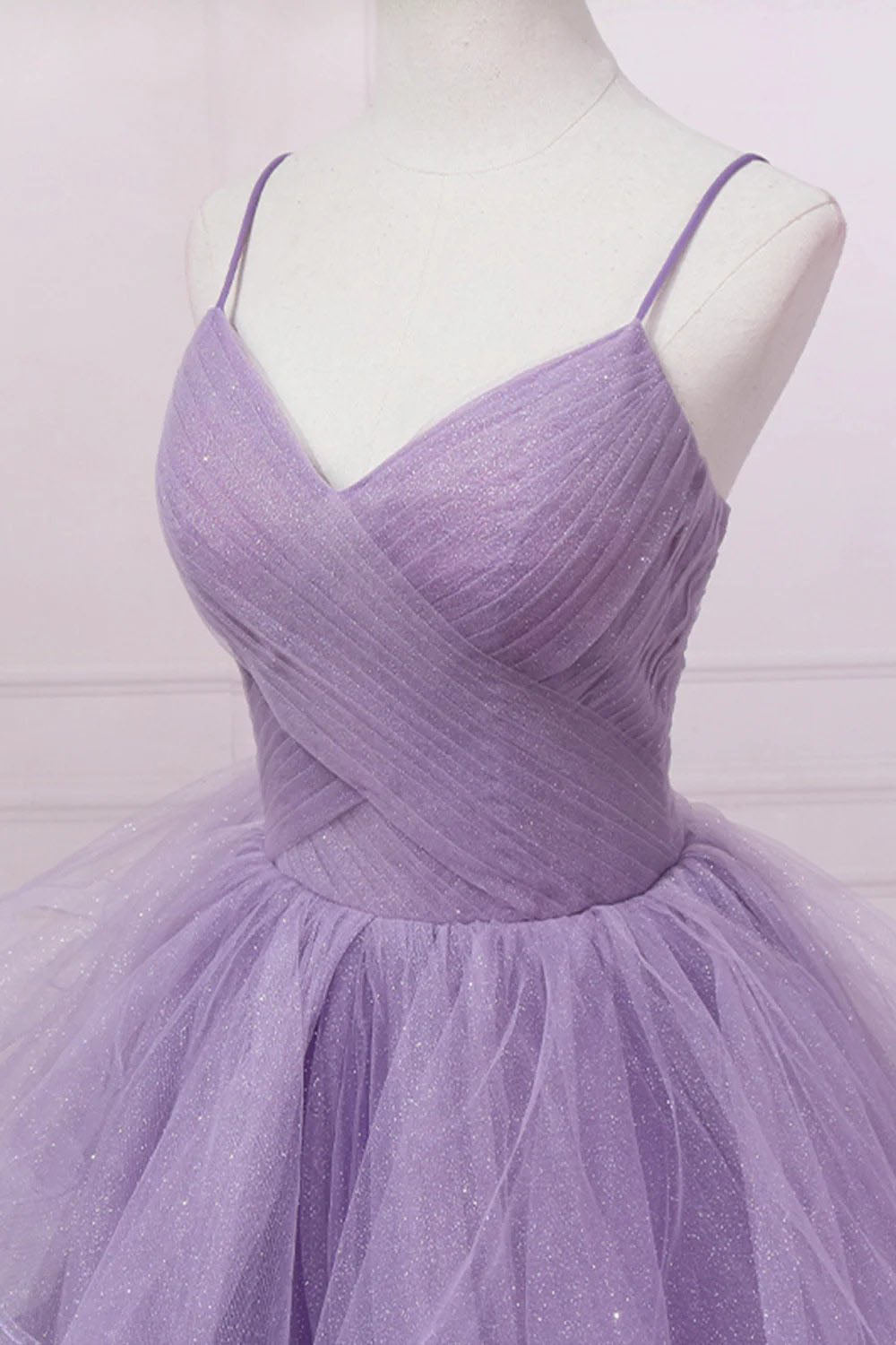 Purple Long Prom Dress with Spaghetti Straps in A-Line Style