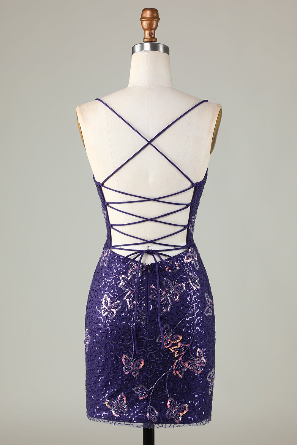 Sparkly Purple Butterflies Beaded Sequins Tight Short Homecoming Dress/Mini Dress