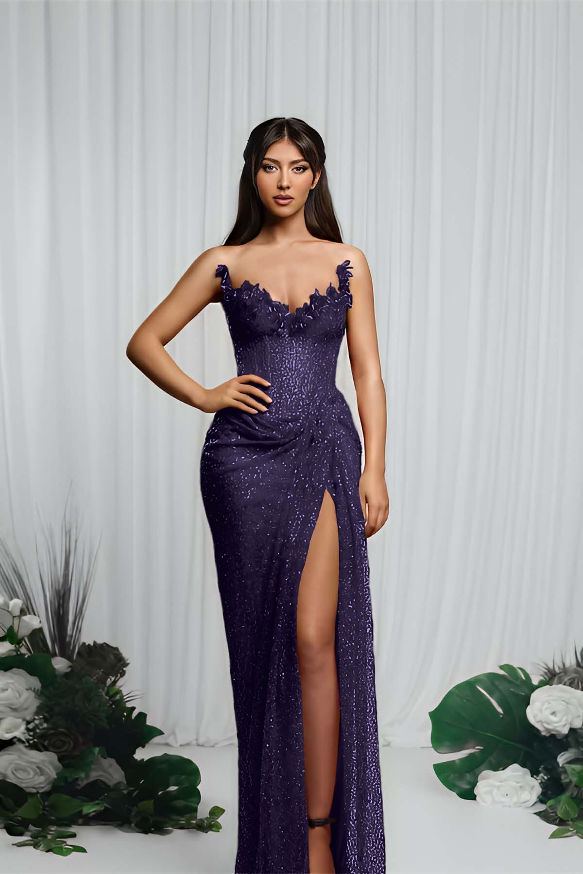 Strapless Sleeveless Mermaid Formal Dress With High Split Pleated