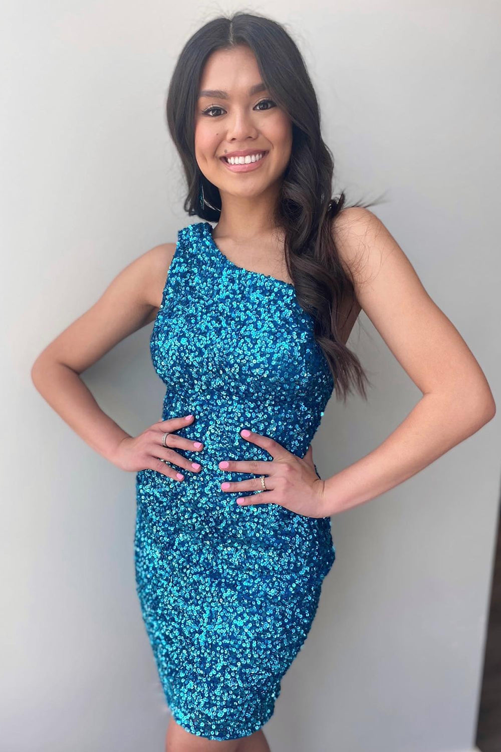 Sheath One Shoulder Royal Blue Sequins Short Homecoming Dress/Mini Dress