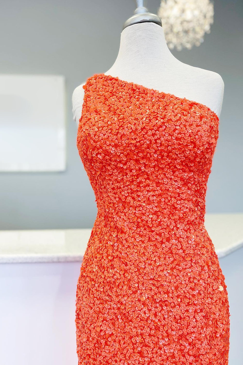 Fuchsia Sequins One Shoulder Homecoming Dress/Mini Dress