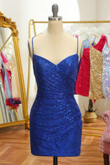 Blue Sequins Tight Backless Short Homecoming Dress/Mini Dress