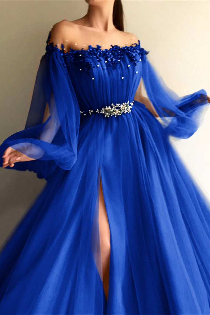 Long Sleeves Off-the-Shoulder Evening Dress With Beads
