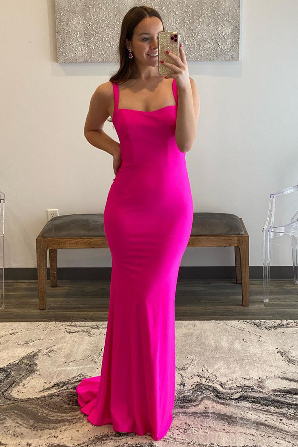 Mermaid Prom Dress in Hot Pink Satin