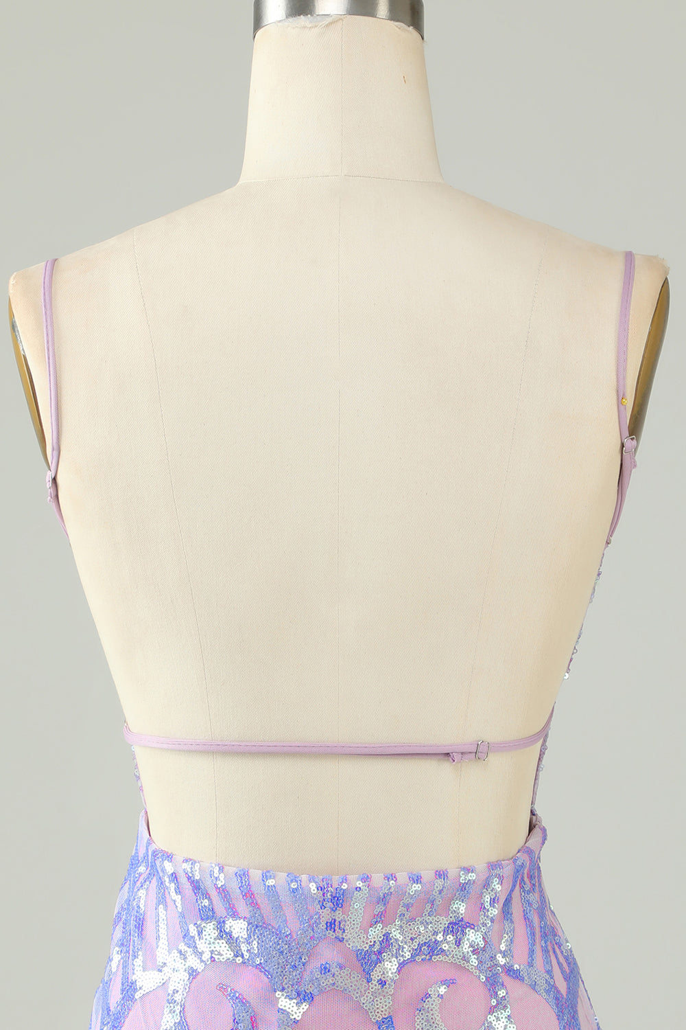 Sparkly Purple Spaghetti Straps Backless Short Tight Homecoming Dress/Mini Dress with Sequins