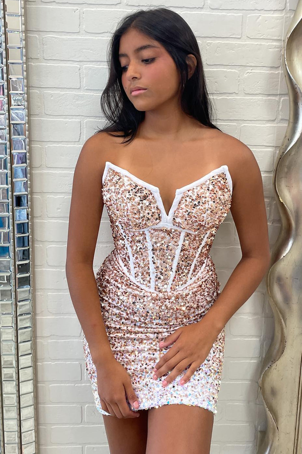 Sparkly Fuchsia Corset Sweetheart Sequins Tight Short Homecoming Dress/Mini Dress