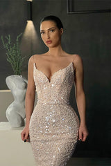 Spaghetti Mermaid Strap Long Evening Dress With Sequins