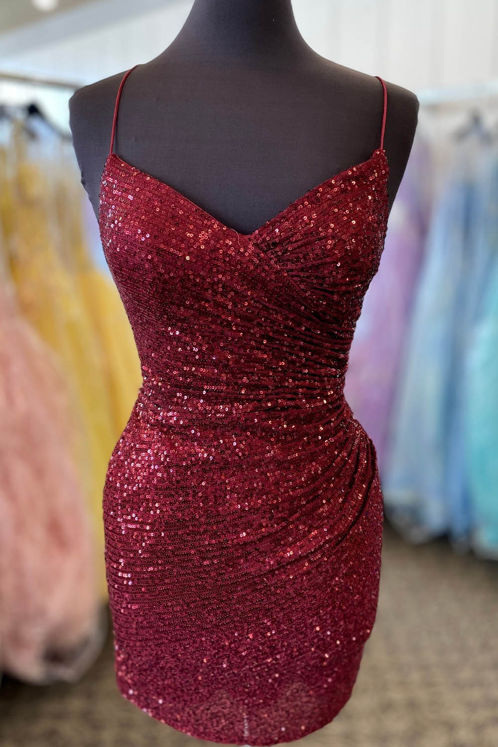 Blue Sequins Tight Backless Short Homecoming Dress/Mini Dress