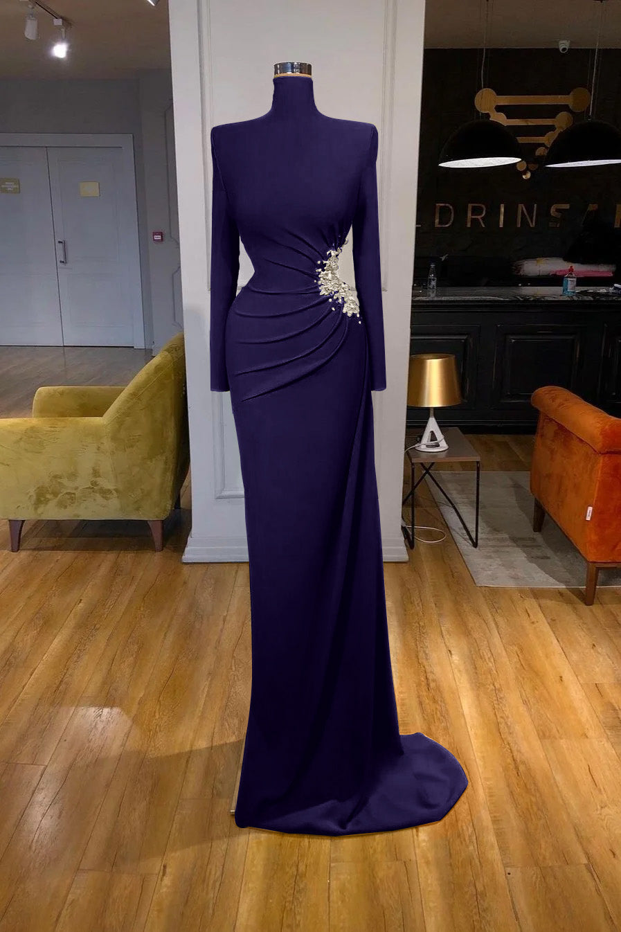 Long Sleeves High-Neck Mermaid Evening Dress