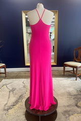 Long Hot Pink Prom Dress with Silt in a Sheath Halter Style