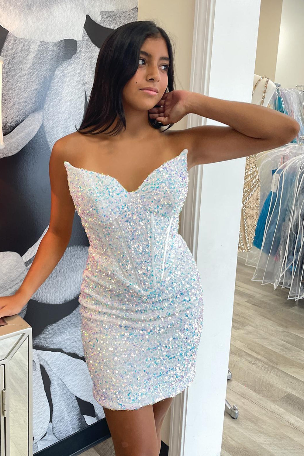 Red Sweetheart Sequins Tight Short Homecoming Dress/Mini Dress