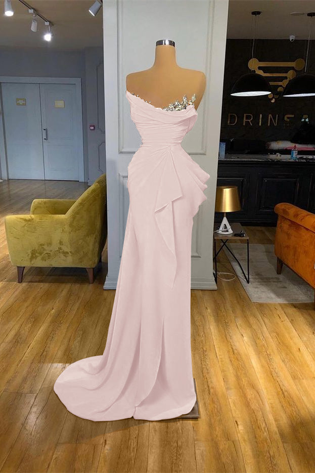 Orange Sequins Mermaid Online Strapless Pleated Formal Dress With Sleeveless