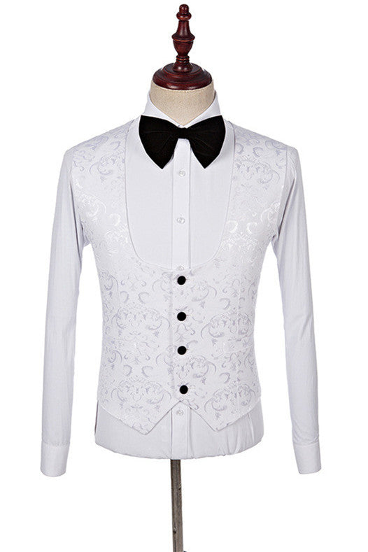 Dillon White Fashion Jacquard Shawl Lapel Three-Piece Wedding Suits