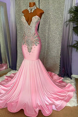 Pink Sleeveless Beading Mermaid Evening Dress