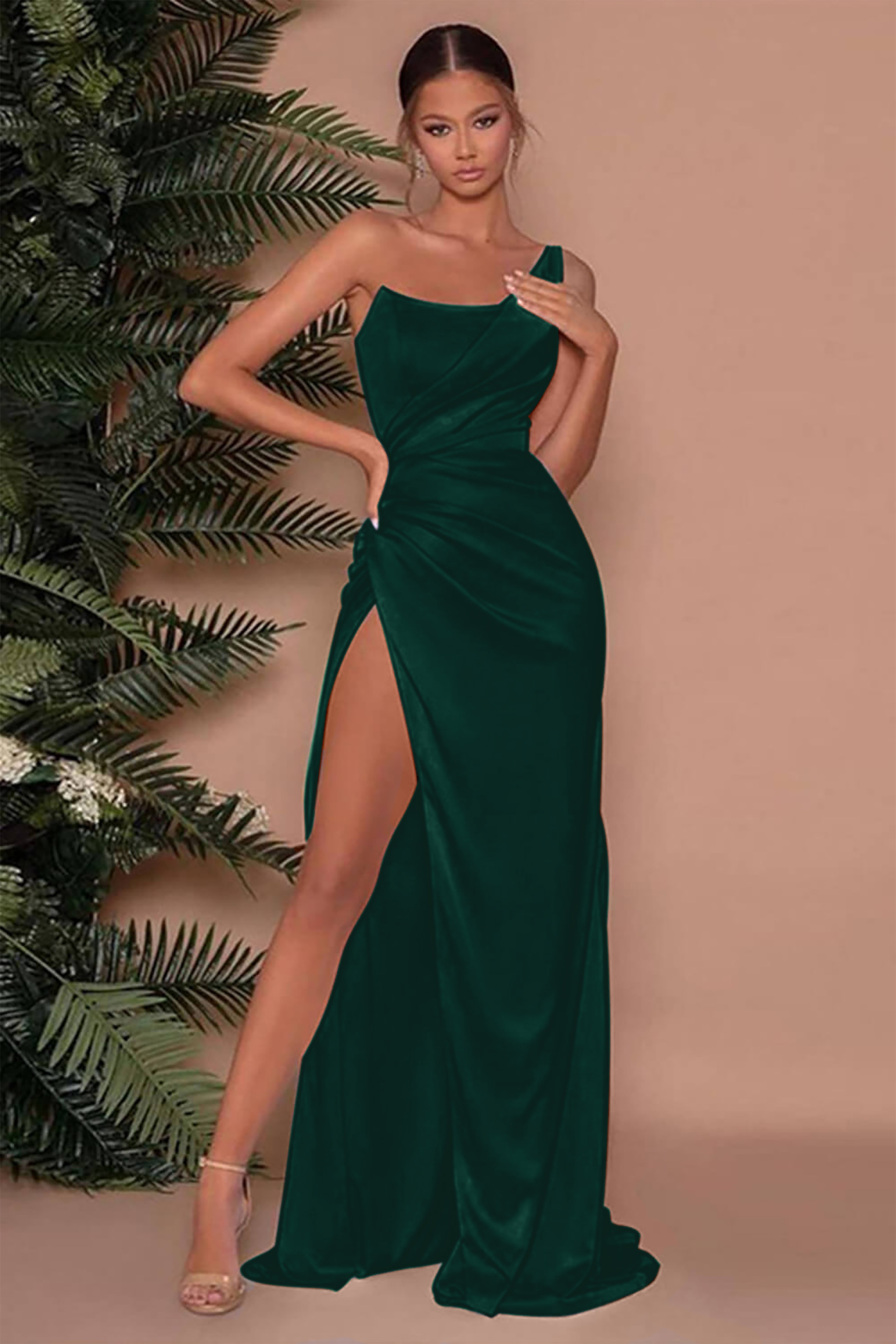 Sleeveless Mermaid Slit One-Shoulder Long Evening Dress