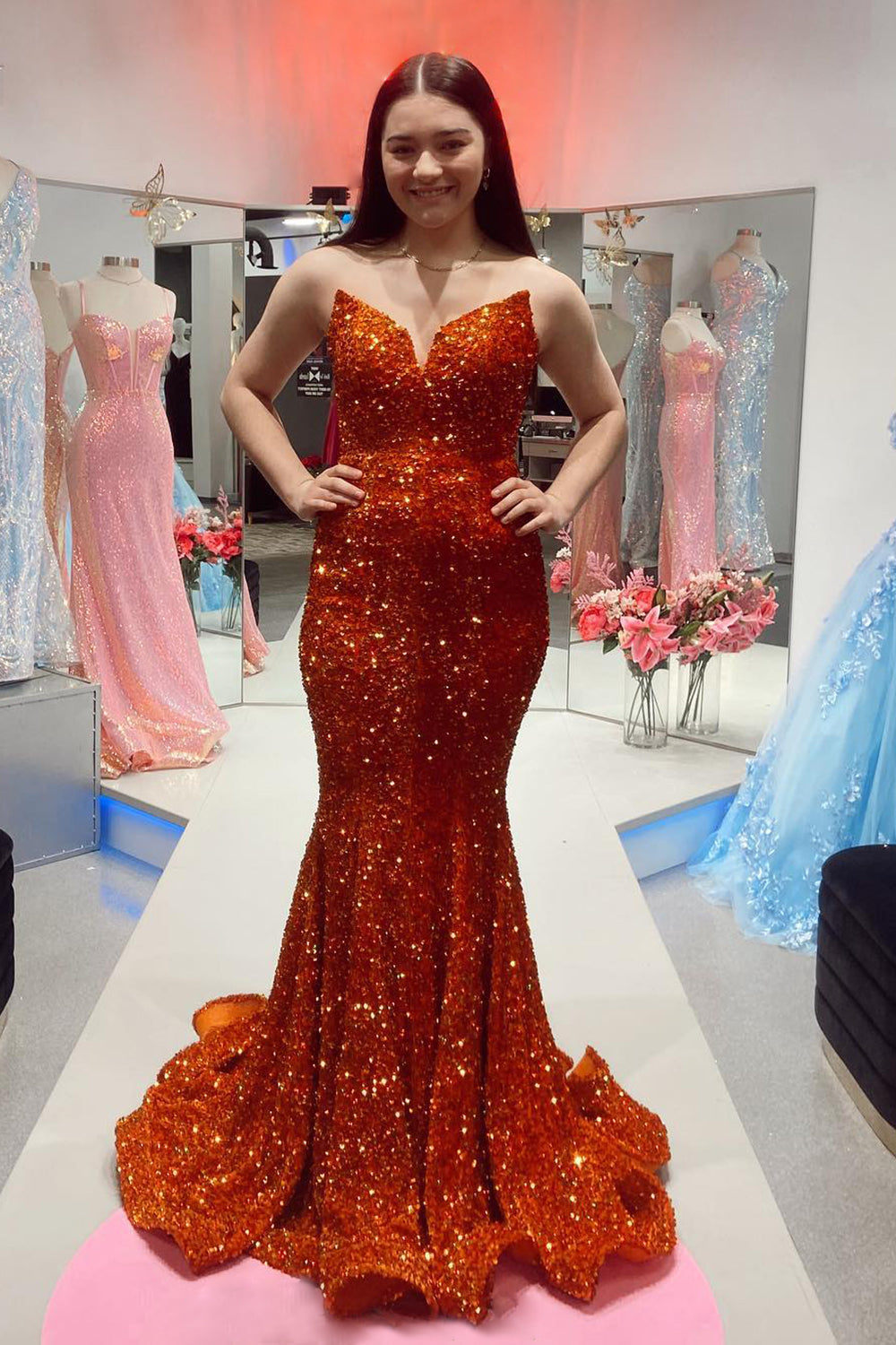 Fuchsia Mermaid Prom Dress with Strapless Sequins