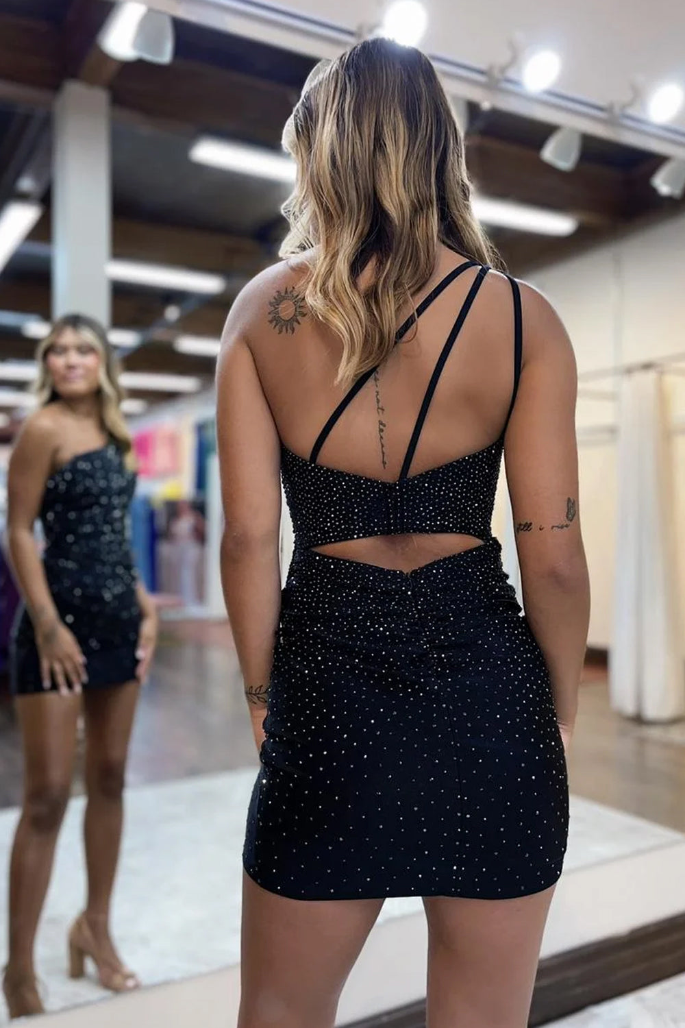Sparkly Fuchsia Sequins One Shoulder Tight Short Homecoming Dress/Mini Dress
