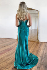 Elegant Sweetheart Prom Corset in Mermaid Green with a Stylish Split