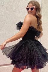 Simple White Strapless Tiered Tulle A-Line Short Homecoming Dress/Mini Dress