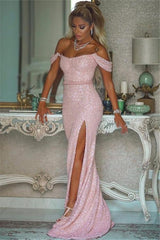 Sequins Pink Mermaid Evening Dress With Split