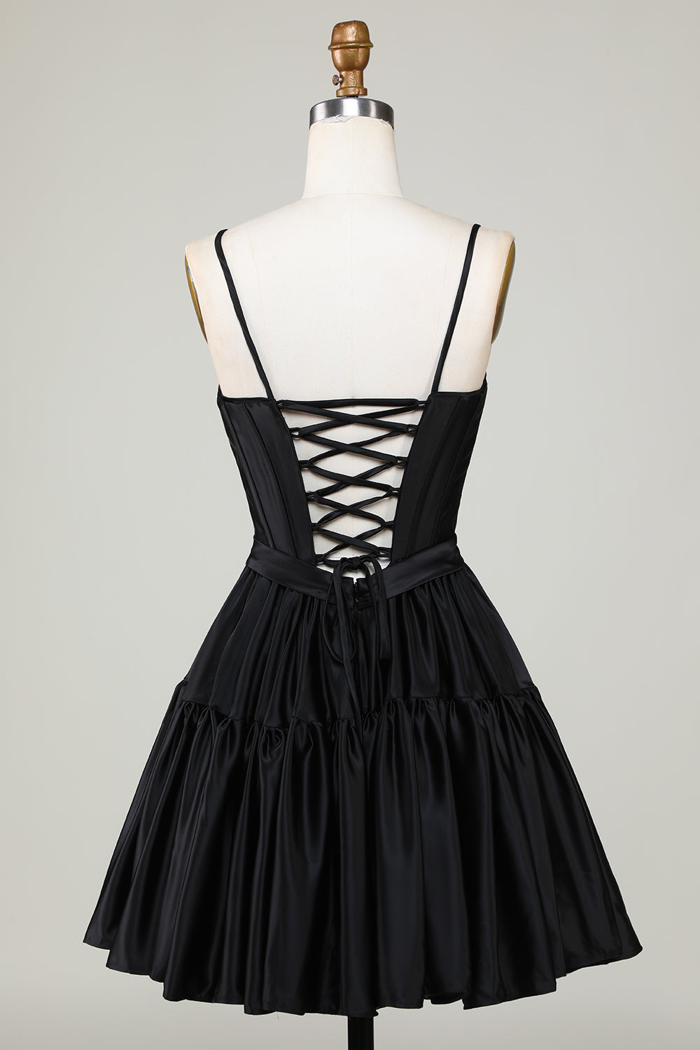 Fuchsia Spaghetti Straps Lace-Up Back A-Line Short Satin Homecoming Dress/Mini Dress