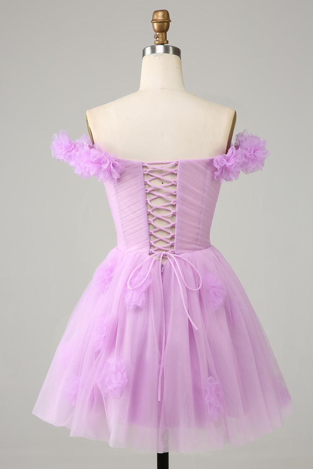 Pink Off the Shoulder Corset Homecoming Dress/Mini Dress With Flowers