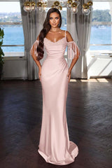 Luxury Hot Pink Spaghetti Strap Mermaid Long Evening Dress With Chic Tassels and Sequins