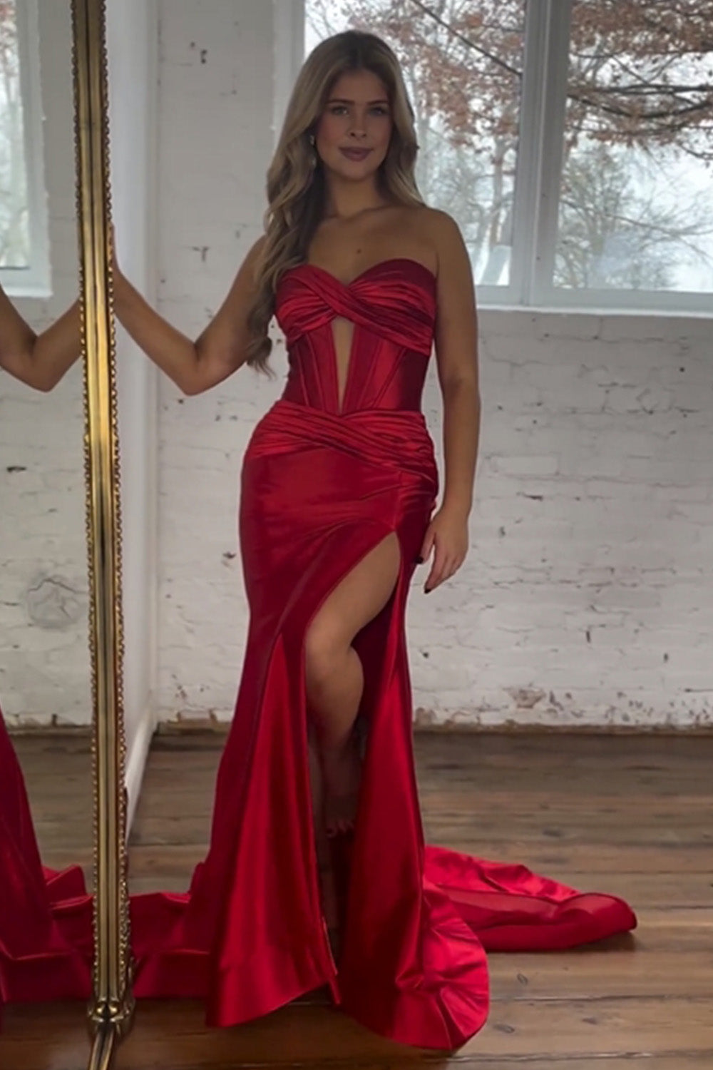Long Purple Satin Mermaid Prom Dress with Sweetheart Corset and Split