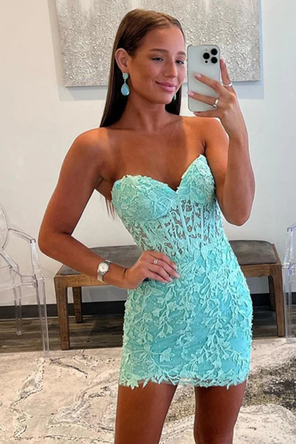 Mint Lace Sweetheart Tight Short Homecoming Dress/Mini Dress