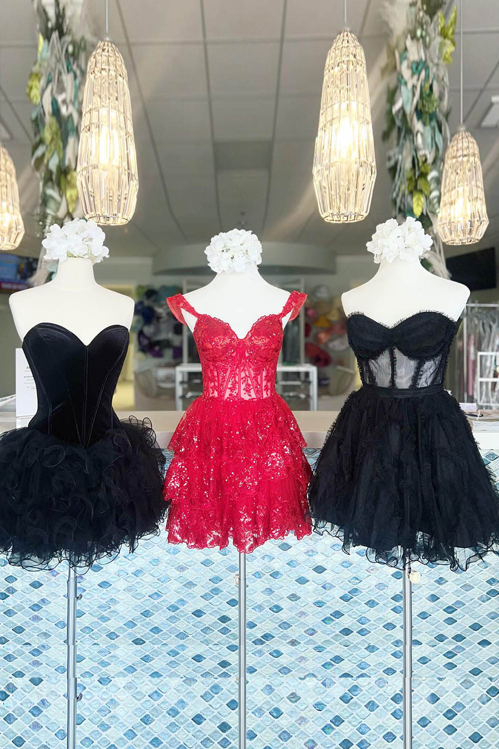 Black Corset Sweetheart A-Line Short Tulle Homecoming Dress/Mini Dress