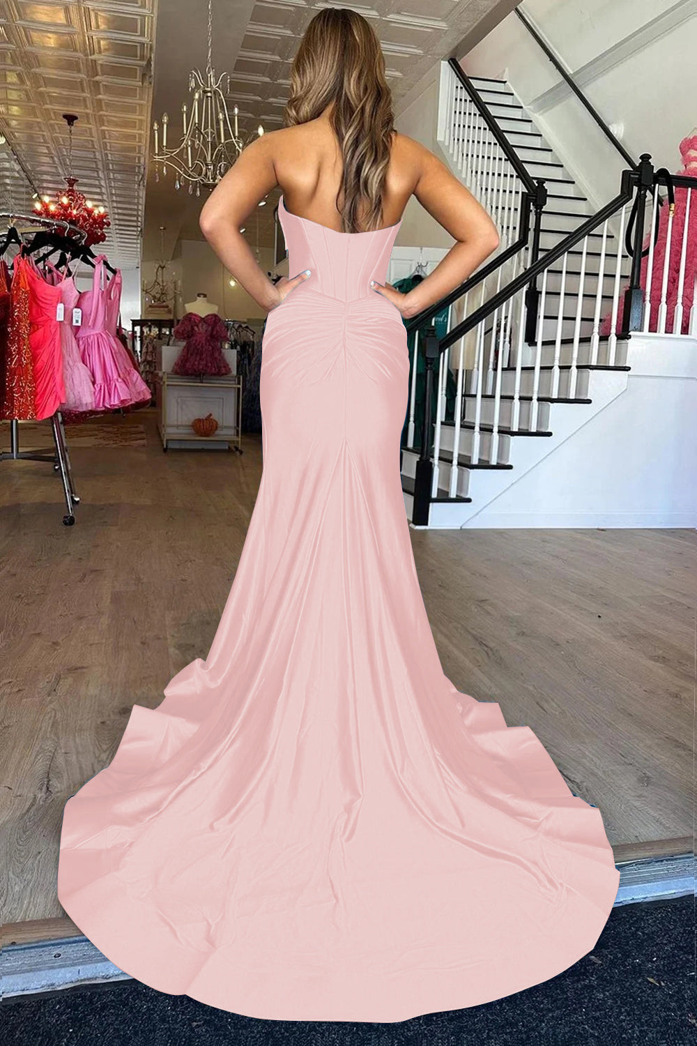 Long Sweetheart Purple Satin Mermaid Prom Dress with Corset and Split