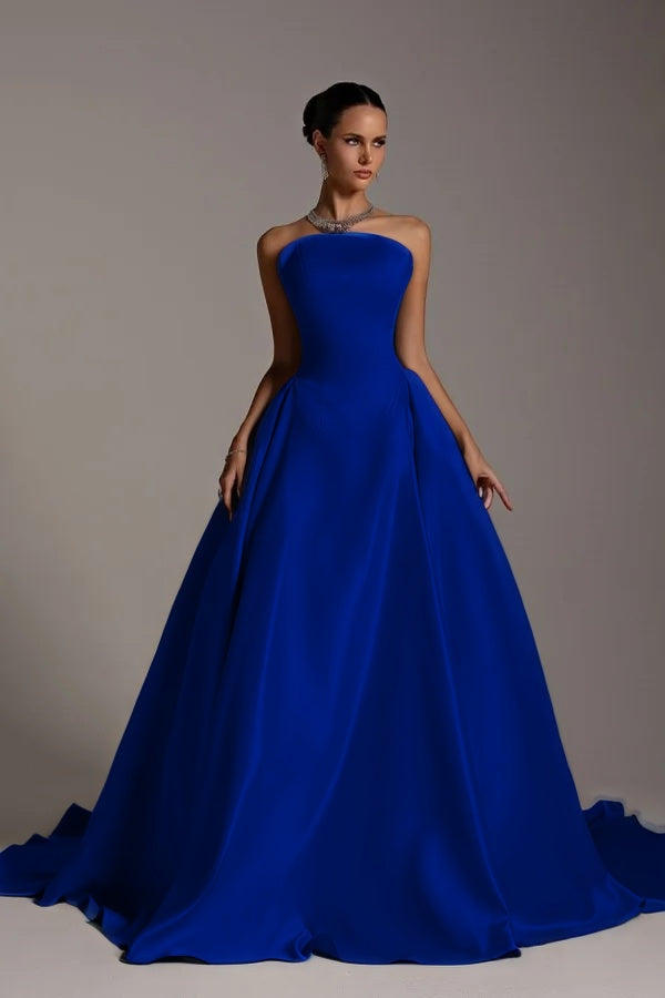 Chic Strapless Sleeveless A Line Long Formal Dress With Pleated