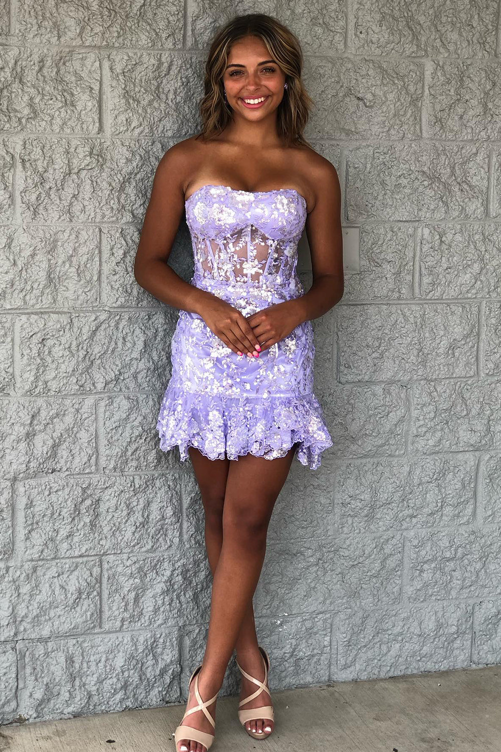 Sparkly Dark Blue Corset Sweetheart Lace Tight Short Homecoming Dress/Mini Dress