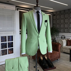 David Light Green Peaked Lapel Men's Prom Suits with Three Flaps