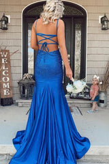 Royal Blue Mermaid Evening Gown with Backless Design