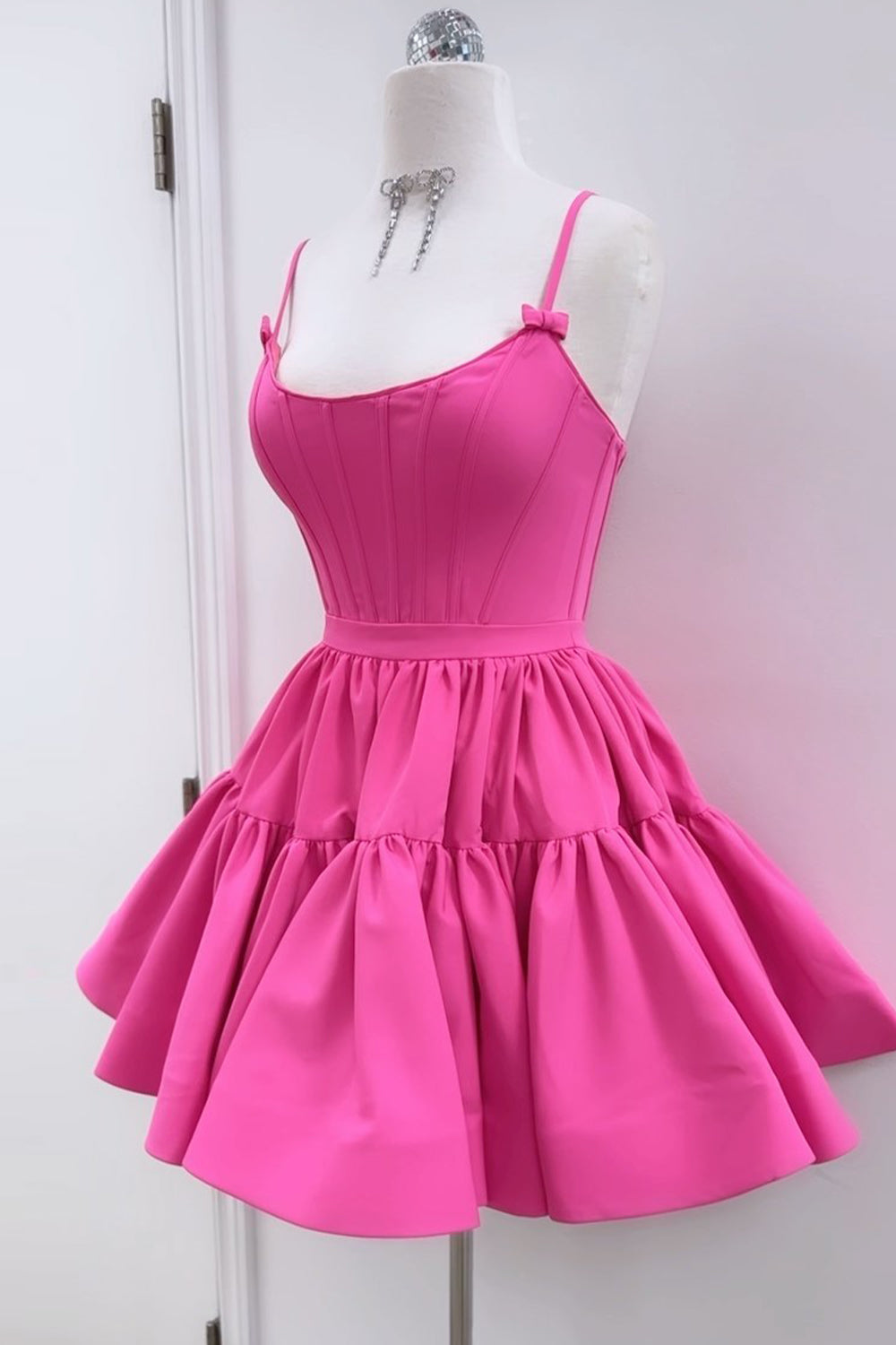 Red A Line Spaghetti Straps Short Satin Homecoming Dress/Mini Dress