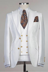 Fashion White Peaked Lapel Slim-Fit Wedding Groom Suit