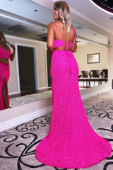 Orange Two-Piece Mermaid Prom Dress Featuring Sequins and a Slit