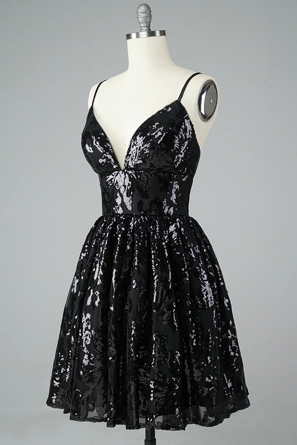 Glitter Black Lace Sequins Homecoming Dress/Mini Dress