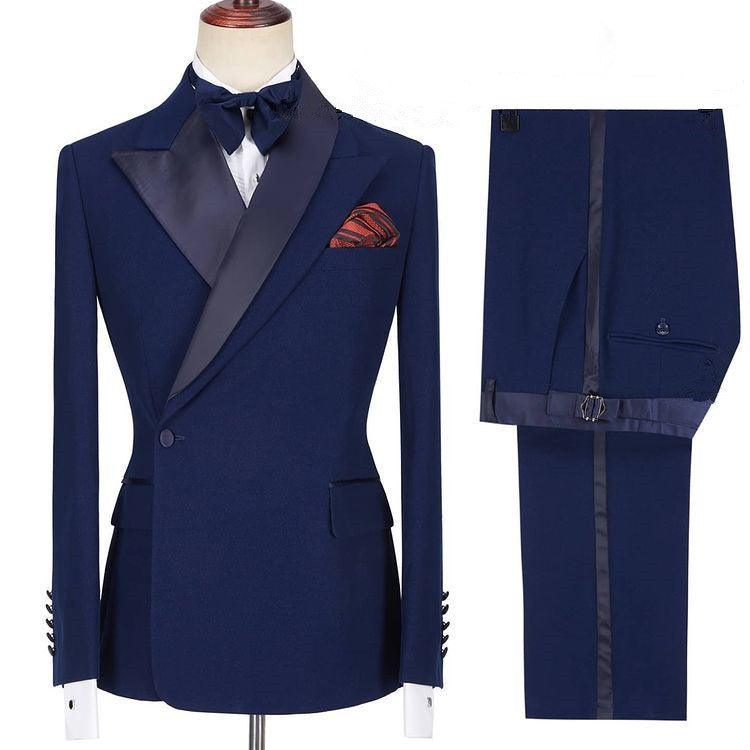 Fashion Dark Navy Peaked Lapel Formal Dinner Prom Suits