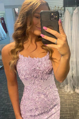 Spaghetti Straps Purple Tight Short Homecoming Dress/Mini Dress with Appliques