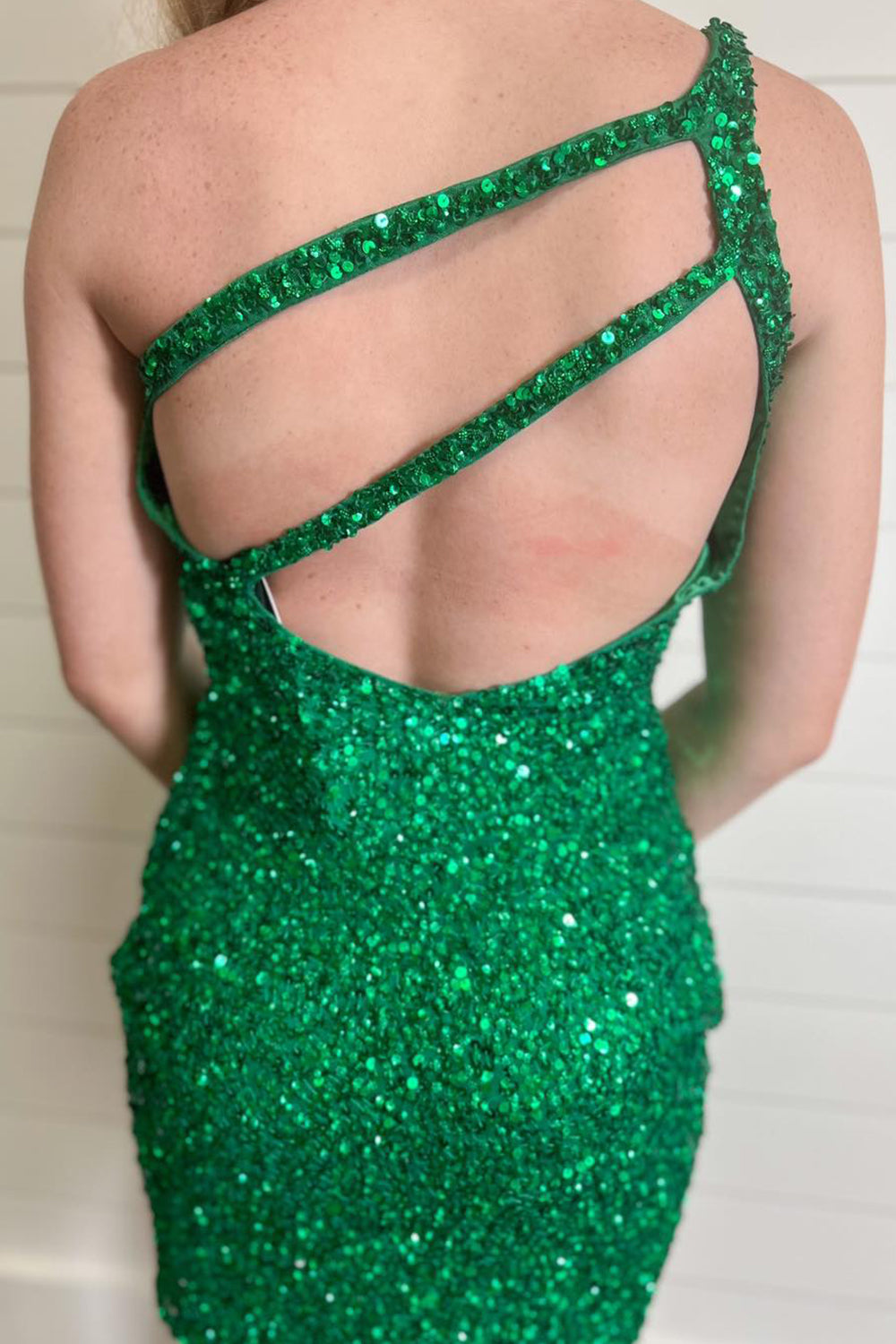 Orange Open Back One Shoulder Sequins Tight Homecoming Dress/Mini Dress